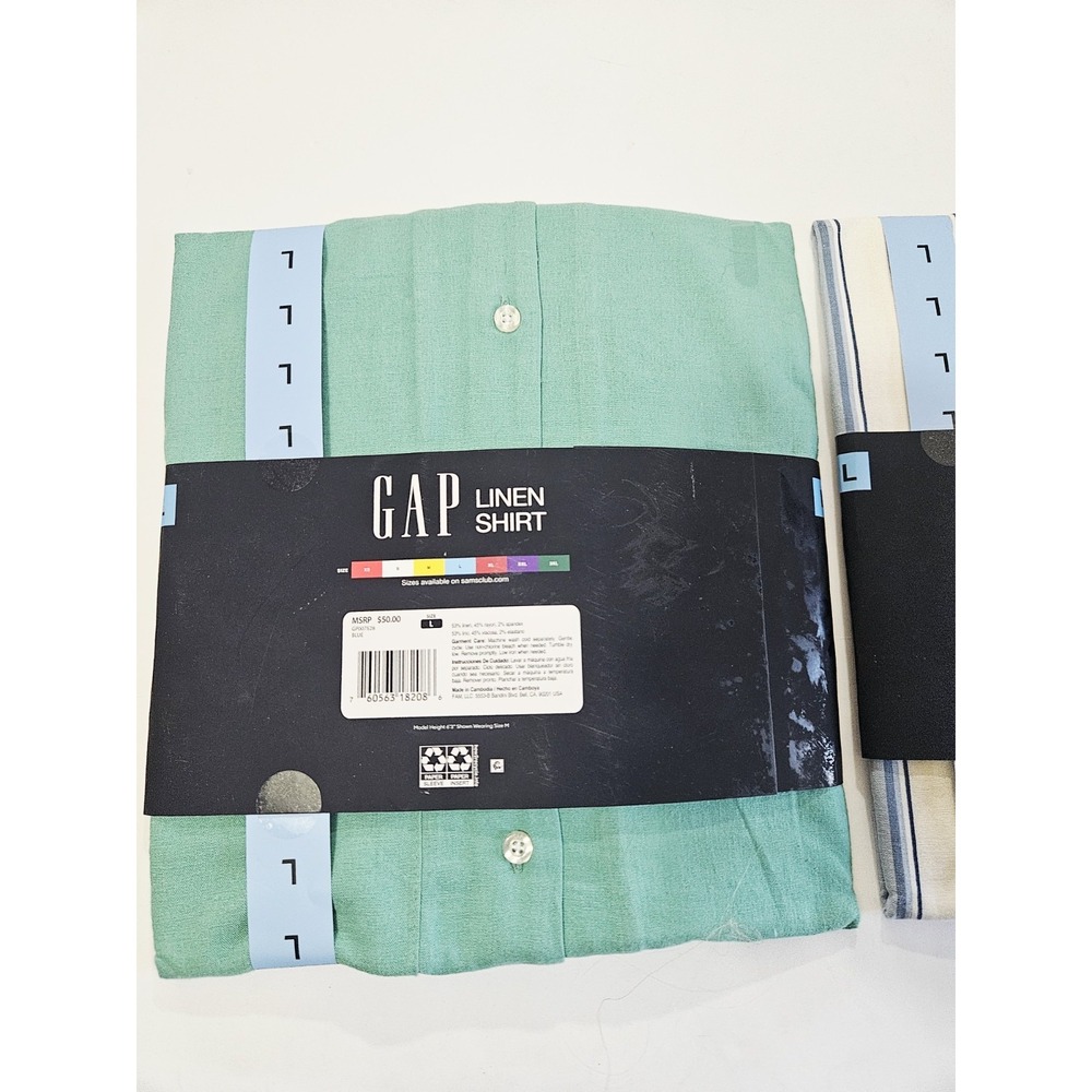Gap Men's Short Sleeve Button-Up Linen Shirts Size L Blue/Green New - Picture 6 of 6